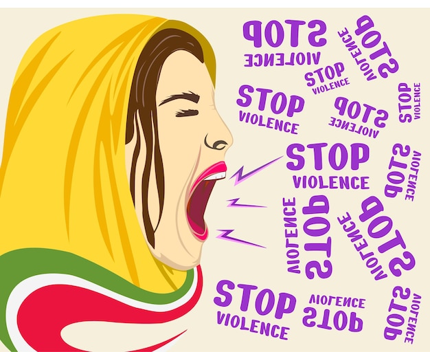 Projeto de ilustração de mulheres iranianas de protesto e gritos param a violência