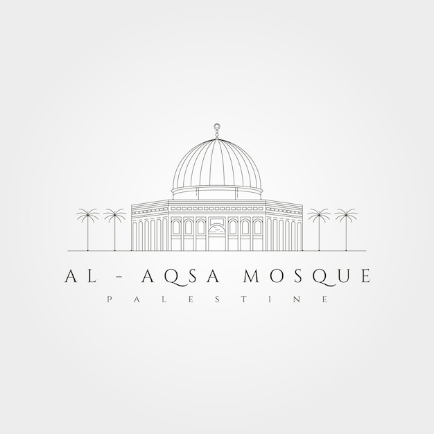 Vetor projeto de ilustração do símbolo vetorial do logotipo mínimo da mesquita de al aqsa, design de arte em linha al-isra wal-mi'raj masjidil al-aqsa