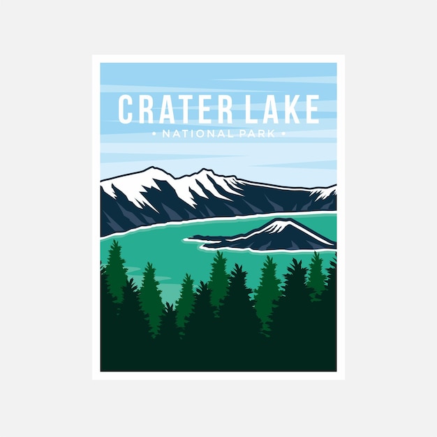 Projeto de ilustração vetorial de cartaz do parque nacional crater lake