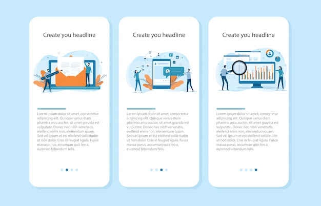 Projeto de ilustrações planas para o conceito de tela do aplicativo móvel onboarding