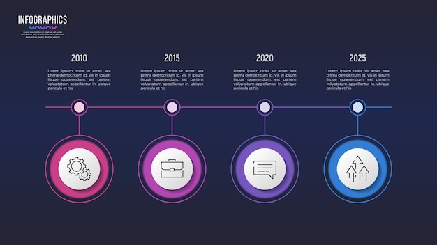 Projeto de infográfico de 4 etapas, gráfico de linha do tempo, apresentação