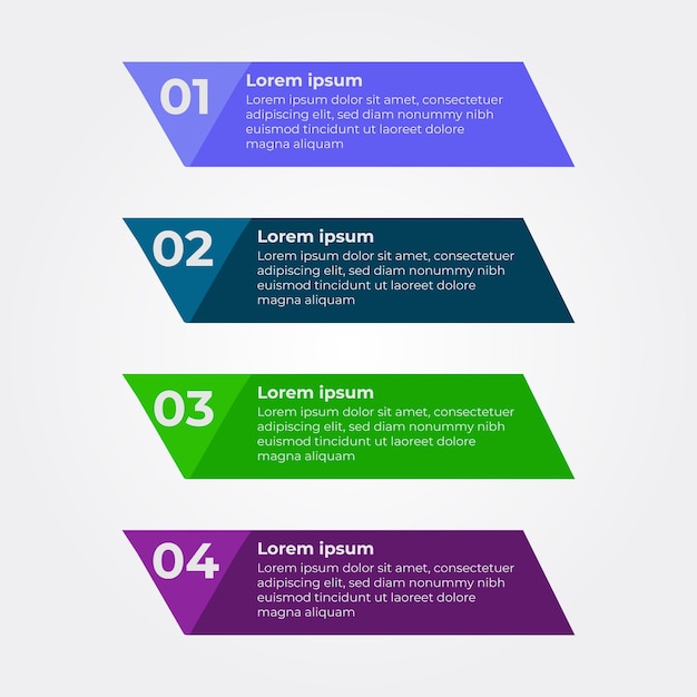 Projeto de infográfico de quatro etapas. modelo de design de infográfico plano multicolor