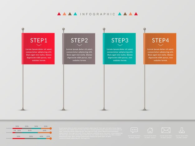 Projeto de infográfico de simplicidade com elementos de bandeiras coloridas