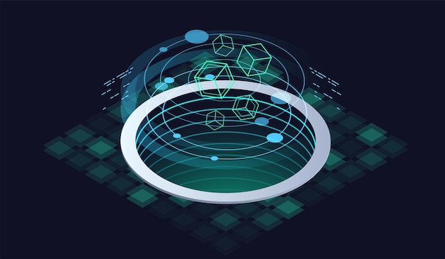 Vetor projeto de infográfico isométrico de tecnologia para computador quântico