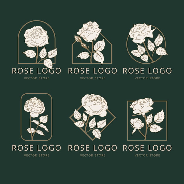 Projeto de logotipo de flores rosas vetoriais coleção de logotipo da natureza no conceito de modelo de monograma de estilo linear