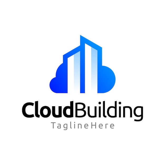 Projeto de logotipo gradiente de construção de céu nublado
