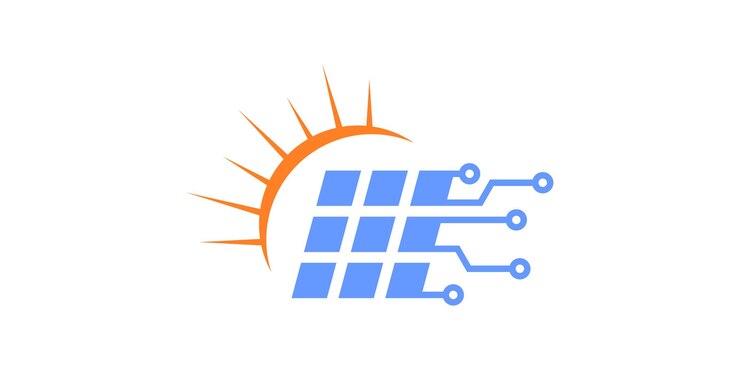 Vetor projeto de logotipo que combina a forma de um painel solar com uma série de cabos eletrônicos