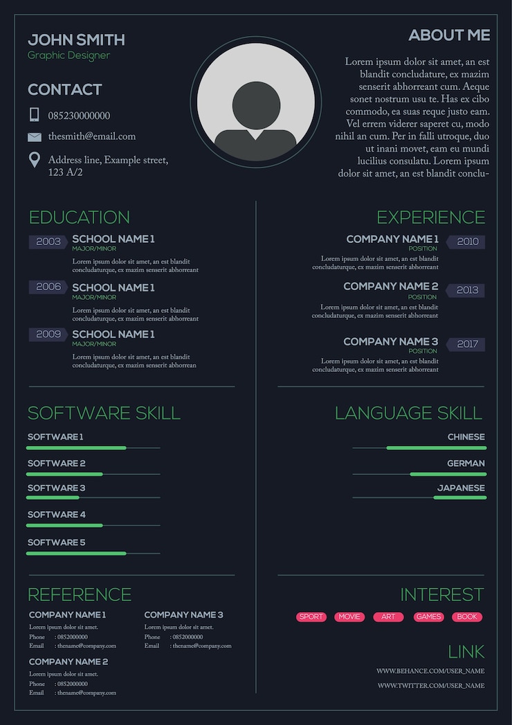 Vetor projeto de modelo curriculum vitae