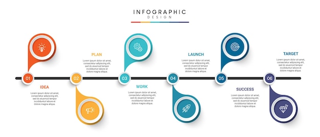 Projeto de modelo de infográfico de cronograma de negócios de etapas