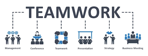 Projeto de modelo de infográfico de trabalho em equipe com ilustração vetorial de ícones conceito de trabalho em equipe