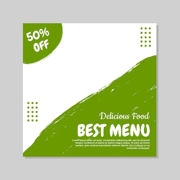 Vetor projeto de modelo de postagem de mídia social em estilo abstrato verde e branco para promoções de alimentos e bebidas