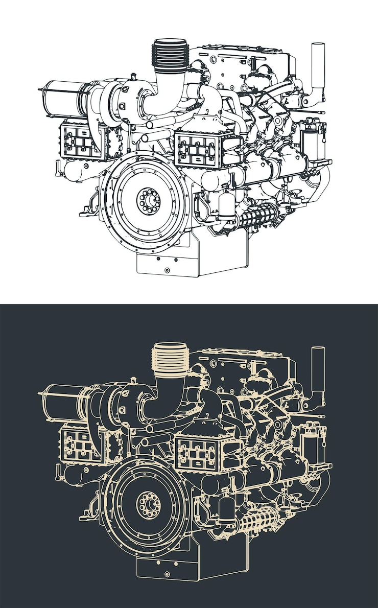 Vetor projeto de motor diesel marítimo pesado