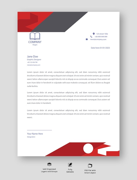 Projeto de papel de carta profissional e corporativo laranja e marinho Papel de carta editável