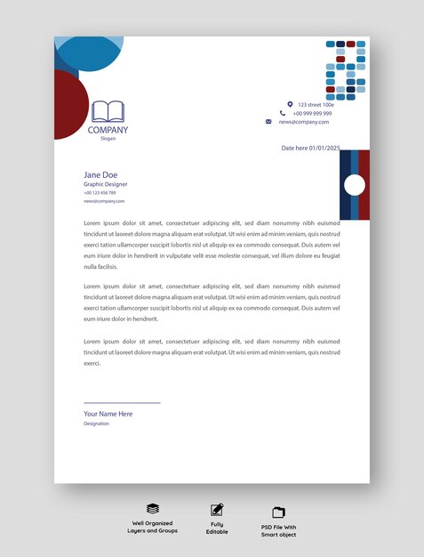 Projeto de papel de carta profissional e corporativo laranja e marinho Papel de carta editável
