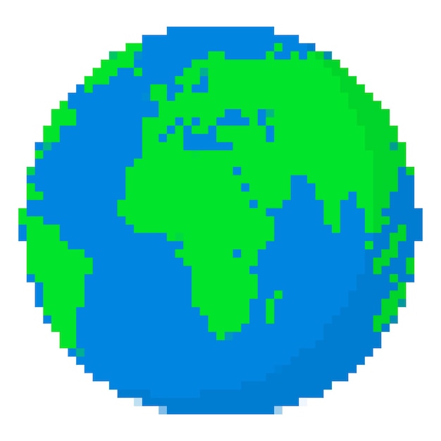 Projeto de pixel art da terra. ilustração vetorial planeta terra colorido em estilo pixel isolado