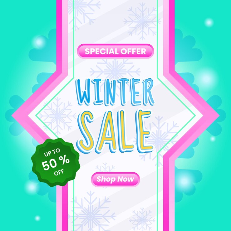 Vetor projeto de promoção de venda de inverno. estilo colorido, moderno e divertido. para cartaz, banner, anúncio e anúncios