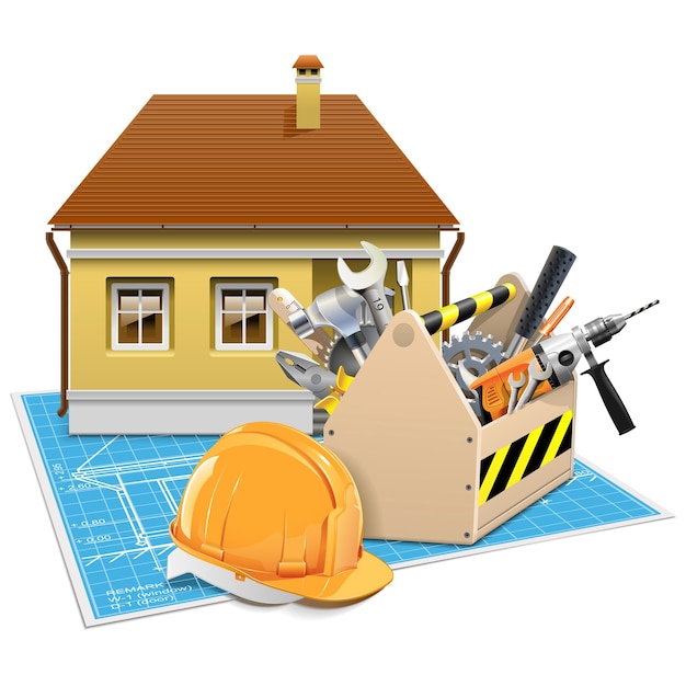 Projeto de reparo de casa vetorial isolado no fundo branco