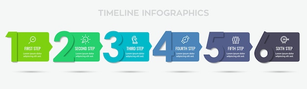 Vetor projeto de rótulo infográfico com 6 opções ou etapas. infográficos para o conceito de negócio. pode ser usado para banners de apresentações, layout de fluxo de trabalho, diagrama de processo, fluxograma, gráfico de informações