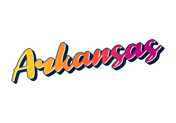 Vetor projeto de texto do arkansas. caligrafia vetorial. cartaz de tipografia. utilizável como plano de fundo.