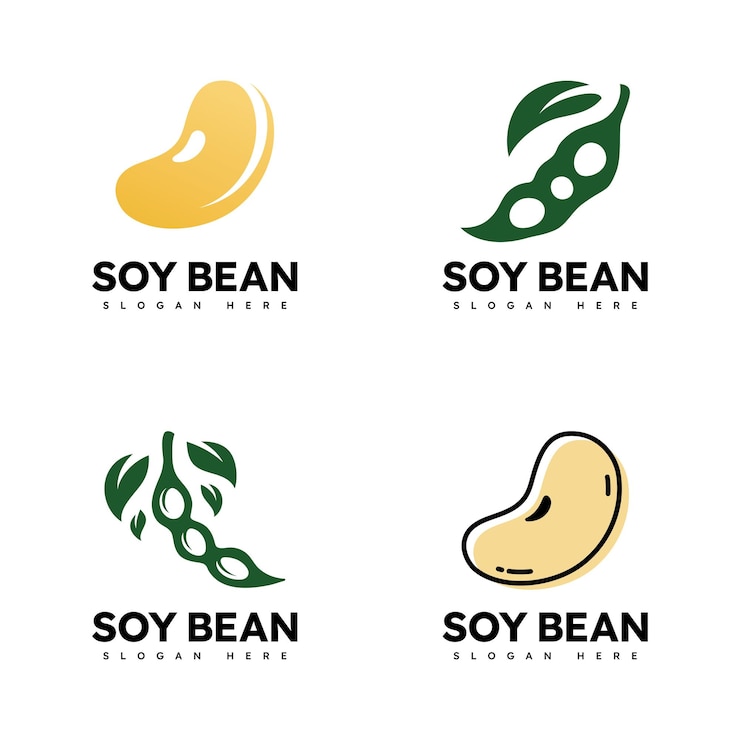 Vetor projeto de vetor de alimentos saudáveis com logotipo de feijão de soja