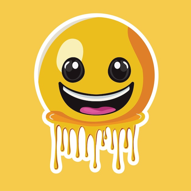 Projeto de vetor de desenho animado emoji feliz adesivo de sinal de sorriso derretido
