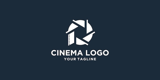 Projeto de vetor de modelo de logotipo de lente de cinema isolado em fundo escuro