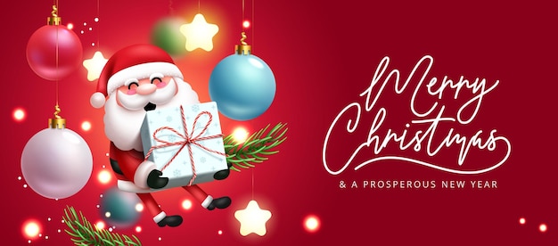Projeto de vetor de saudação de Papai Noel de Natal. Texto de feliz natal em fundo vermelho com papai noel.
