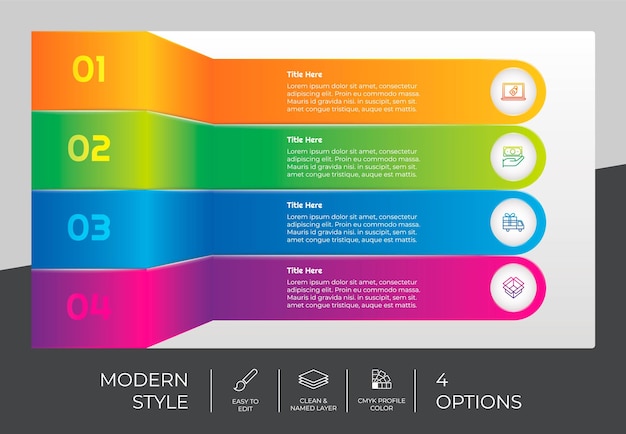 Projeto de vetor infográfico quadrado de fluxo de trabalho com 4 opções e infográfico de opção de design moderno pode ser usado para fins comerciais de relatório anual de apresentação