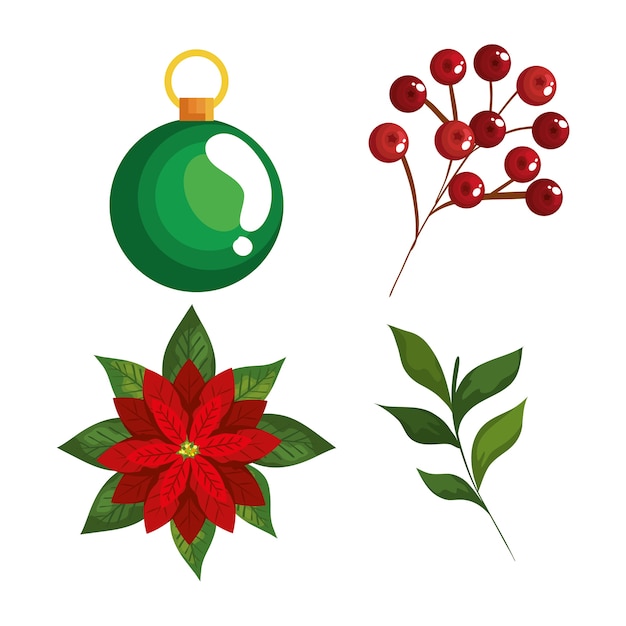 Projeto decorativo de ícones e bagas de azevinho de natal