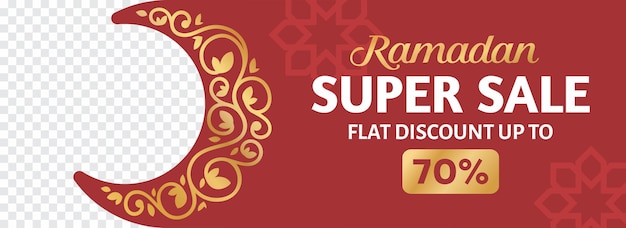 Vetor projeto do banner da web ramadan sale com lua crescente floral nas cores dourada e vermelha