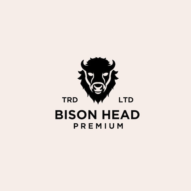 Projeto do ícone do logotipo do vetor do bisonte preto premium com fundo branco isolado