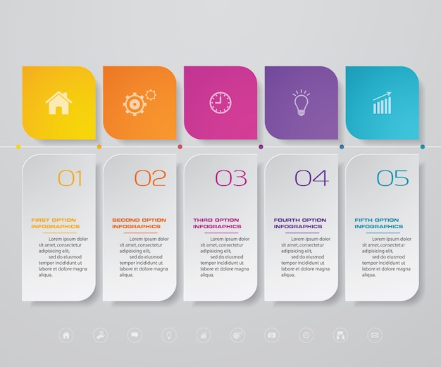 Projeto do infographics do espaço temporal de 5 etapas para a apresentação.