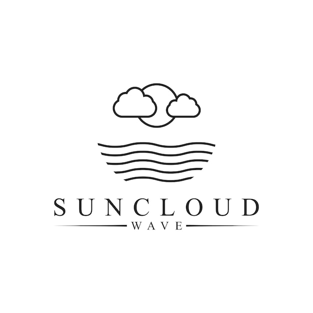 Projeto do logotipo da ilha de praia de verão mar oceano e sol de verão com nuvem minimalista com círculo