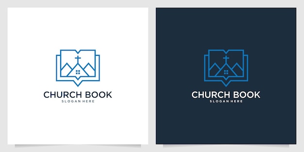 Projeto do logotipo da linha de arte do livro da igreja