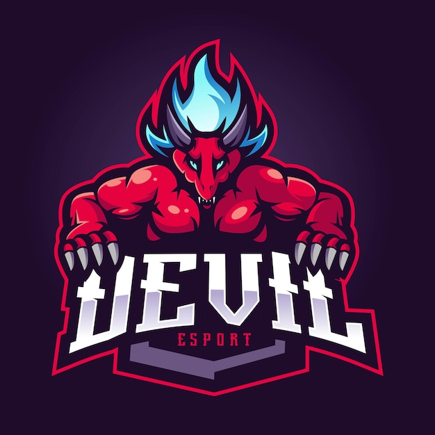 Design do diabo no logotipo do jogo de mascote de esports de estilo de  ilustração