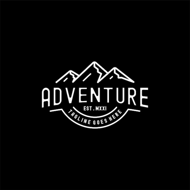Projeto do logotipo do emblema da linha de aventura da montanha vintage