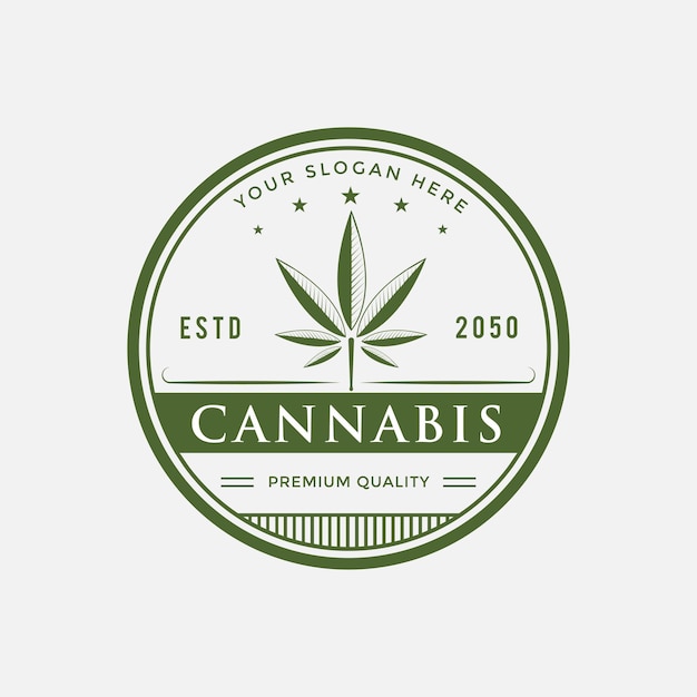 Projeto do logotipo do emblema vintage monocromático da maconha