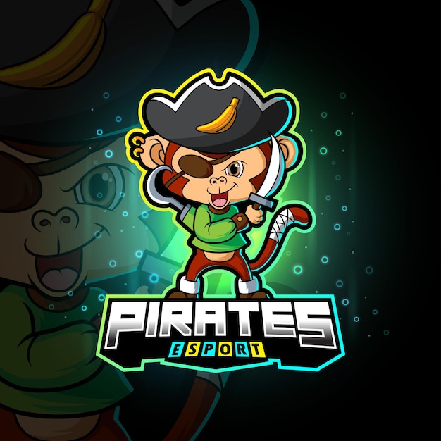 Vetor projeto do logotipo do esporte do macaco pirata da ilustração