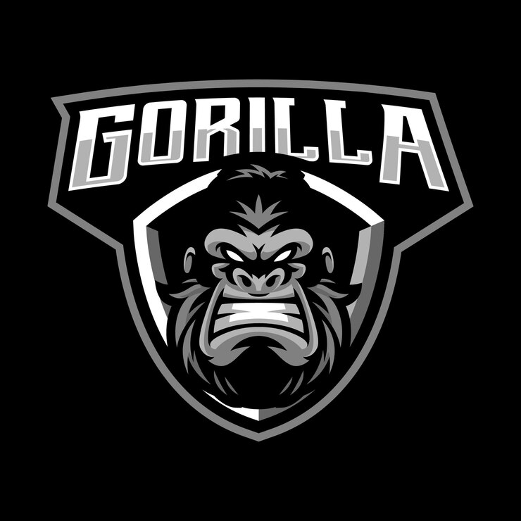 Vetor projeto do logotipo do mascote do gorila isolado no preto