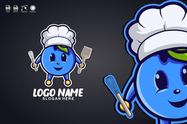 Vetor projeto do logotipo do personagem mascote do chef mirtilo