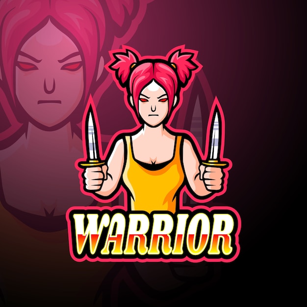 Projeto do mascote do logotipo warrior girl esport