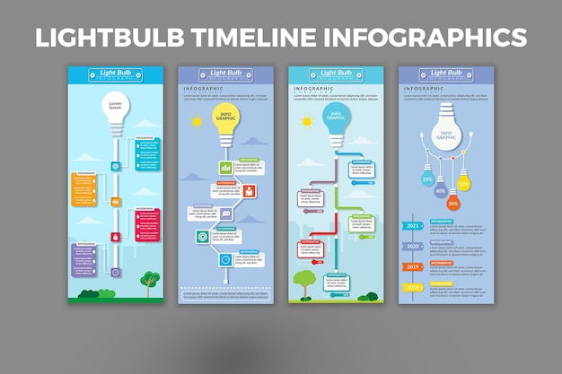 Projeto do modelo do infográfico da linha do tempo da lâmpada