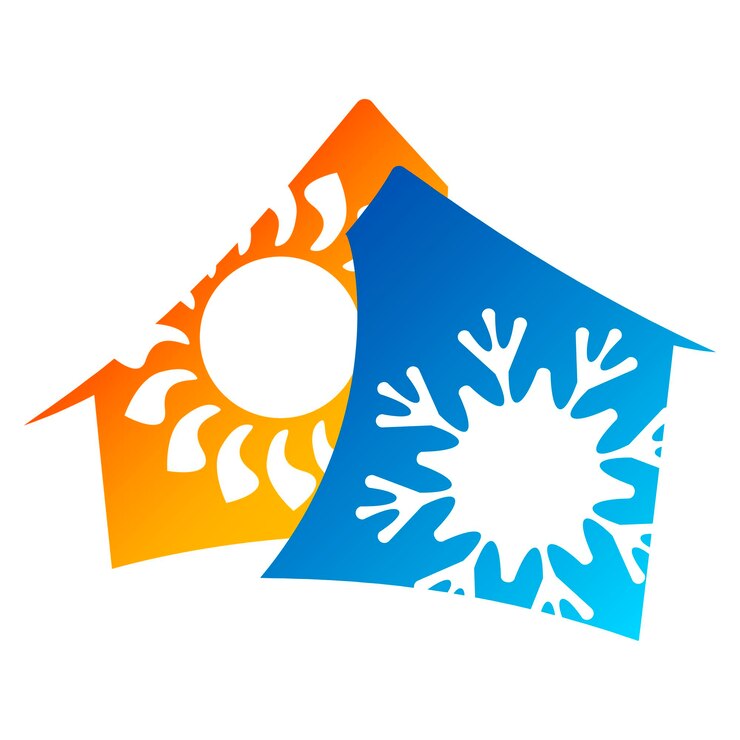 Vetor projeto do símbolo da casa do floco de neve do sol para o condicionador de ar e o aquecimento