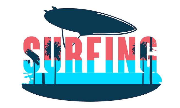 Vetor projeto do t-shirt da ilustração surfando da praia svg.
