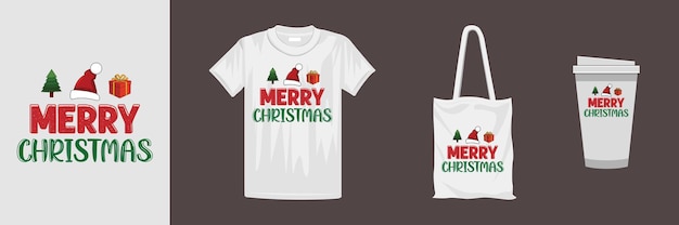 Projeto feliz natal para diferentes produtos de roupas e acessórios. design criativo de t-shirt de tipografia de natal.