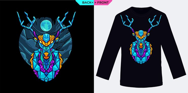Vetor projeto geométrico de cervos e lua azul perfeito para mercadorias e roupas com tema de inverno