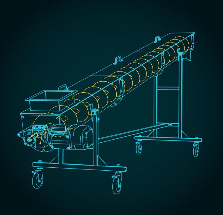 Vetor projeto isométrico de transportador de parafuso móvel