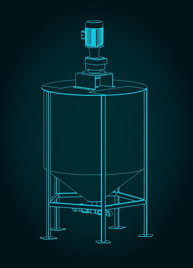 Vetor projeto isométrico de um grande misturador de tanques industriais