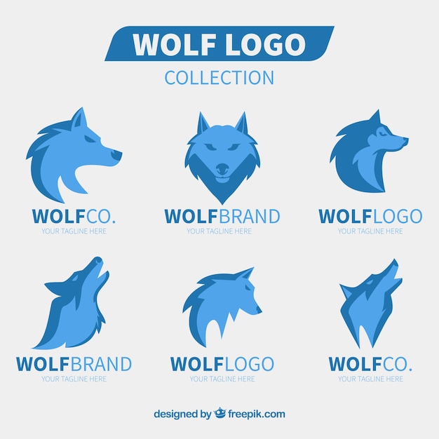 Projeto liso da coleção do logotipo do lobo