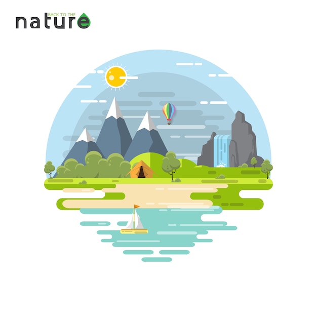 Projeto liso do conceito da paisagem da natureza das férias de verão